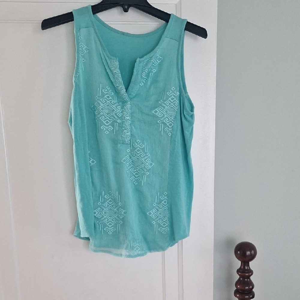 Women's Sleeveless Top in Teal With Lacy Overlay